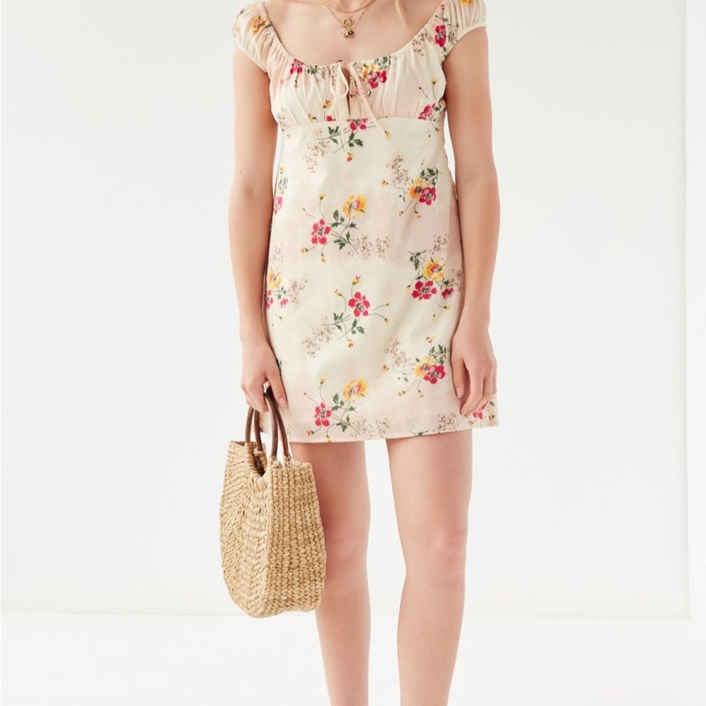 Urban Outfitters Floral Mini Dress - Cream and Pink